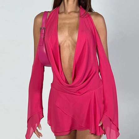 Sexet kjole med hængende hals til kvinder, afslappet kjole, moderigtig, irregulær slå-om-hoftekjole