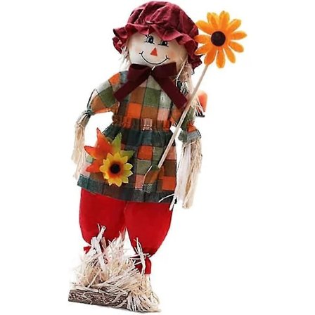 【PP】Halloween Høst Fugleskremsel Dekor Høstskörd Stående Fugleskremsel Med Blomster Rød