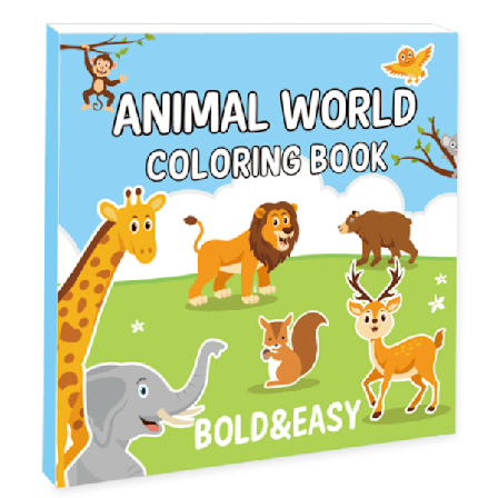 En målarbok för vuxna och tonåringar med supersöta bilder och enkla och avkopplande mönster, Djurvärld