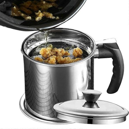 Beholder til baconfedt med si og låg, oliebeholder i rustfrit stål til opbevaring af fritureolie og madlavningsfedt