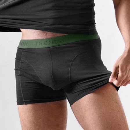 FlexFeel | Boxeri negri din bumbac cu bandă elastică verde măsliniu pentru bărbați - Boxeri