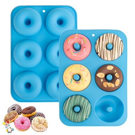 Silikon Donutform, Passer til 6 Donuts, Sett med 2. Matkvalitet LFGB Silikon Bagel Bakepanne, Non-Stick, Tåler Oppvaskmaskin, Varmebestandig, 