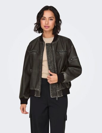 ONLY Onlhalli Faux Leath Oversize Bomber Otw - Black - S