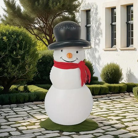 155,45 cm Kæmpe Oppustelig Snemand & Julemand Juledekoration - Selvstående Udendørs/Indendørs Oppustelig Dekoration med Sort Høj Hat, Hvid Krop &