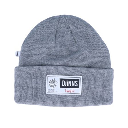 Djinns - Grå cuff Beanie - Big Label Heather Grey Cuff @ Hatstore