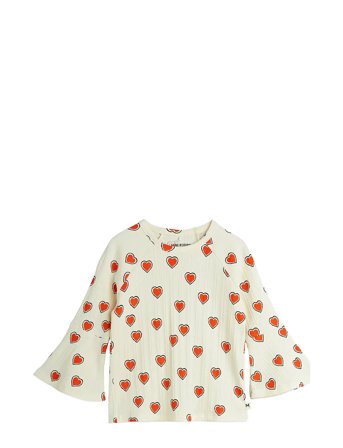 Mini Rodini Outlined Hearts Aop Trumpet Sleeve Top - Cream - 104/110