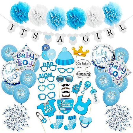 Poikavauvan Baby Shower -setti, Koristeet, Lipun, Rekvisiitat ja Pomponit