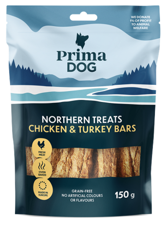 PrimaDog Northern Treats Kyckling-Kalkon Bar makupalat, 150g