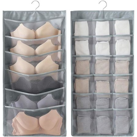 Stor behå-arrangör väggmonterad bh-hängare dubbelsidig tyghängande stång utrymmesbesparande förvaringsväska med galge