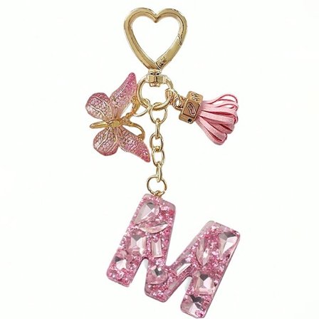 26 bogstaver at vælge imellem, pink skinnende nøglering med bogstav