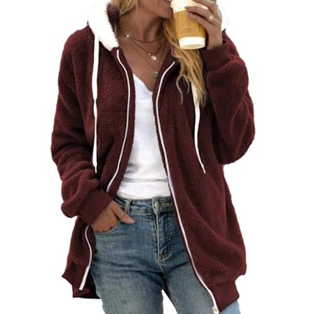 Dam Sherpajacka Fuzzy Zip Up Hoodie Överdimensionerad Fleecejacka