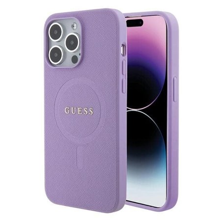 Guess Saffiano MagSafe -kotelo iPhone 15 Pro:lle - violetti