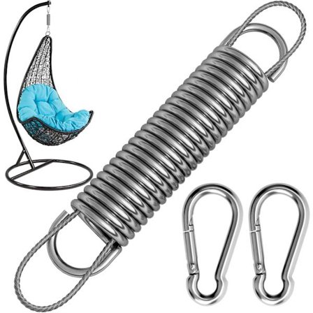 Gyngende fjeder hængestol med 150 kg bæreevne - 2 karabinhager, 1 drejelig ring og 1 fjeder - Rustfri stålophæng kompatibel hængestol