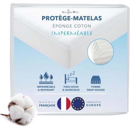 Lazy Bear Hem | Alese 90x190-200cm, Vattentät madrasskydd med frottéytan, Fodralform | Märke FR, Tillverkat i EU