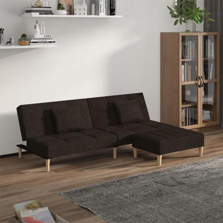 Vidaxl Bäddsoffa 2-sits Med Två Kuddar Och Fotpall Brun Tyg Brun