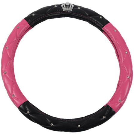 Universell bilstegshjulskåpa i PU-läder, 15 tum, svart och rosaröd