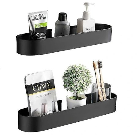 Baderomshyller Ingen Boring, 1 stk Svart Dusjoppbevaringskurv, Krydderhylle Veggmontert Dusjkurv, Aluminium