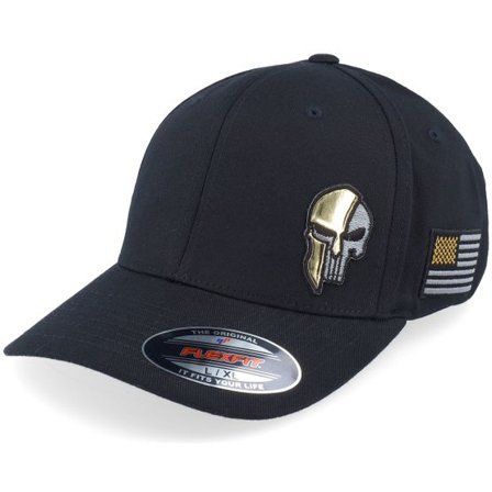 Army Head - Svart flexfit Keps - Army Skull Usa Gold Patch Black Flexfit @ Hatstore