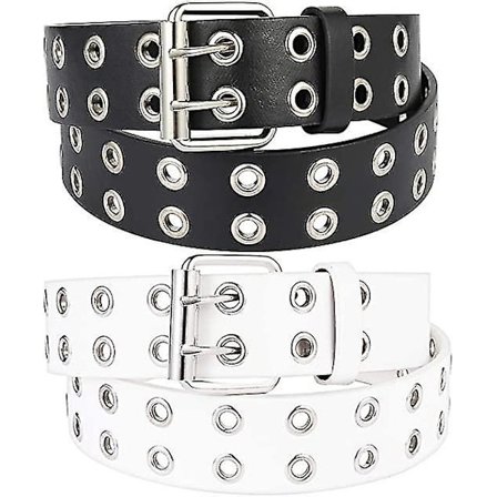2 stk Dobbelthulls Nittbelte Punk Belte Hip Hop Belte For Menn Og Kvinner (Svart Og Hvit)
