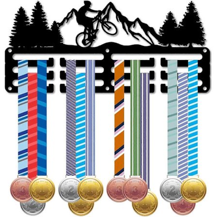 Sykkel Medaljeholder Sport Medalje Henger Liten Medaljehylle Display Fjellskog Veggmontert Ramme Krok for Hengende 40+ Medaljer Bånd Sykling På