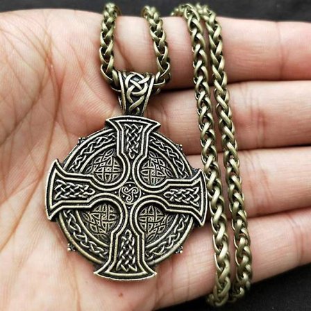 Unisex Retro Vintage Druid Emblem Celtic Sun Cross Viking Amulet Runes Pendel Carved Disc Halsband