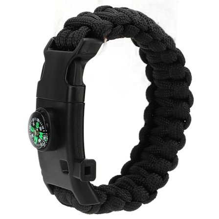 Multifunktionelt Overlevelsesarmbånd i Plastik Sort Nødarmbånd i Paracord med Fløjte Kompas Indbygget Skraber til Udendørs
