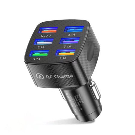 USB-autolaturi Auton Multiport Power QC3.0 -sovitin 6 USB-porttia Puhelin GPS-laturi Android/iOS-laitteille Musta