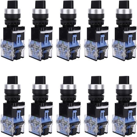 Pakke med 10 Selvlåsende Drejekontakter 22 mm AC 440 V 10 A 3 Positioner Til Fra Drejelig Kam Elektrisk Maskinudstyr