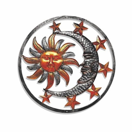 Nye Himmelske Sol, Måne og Stjerner Innendørs og Utendørs Metallpynt Veggkunst Henger