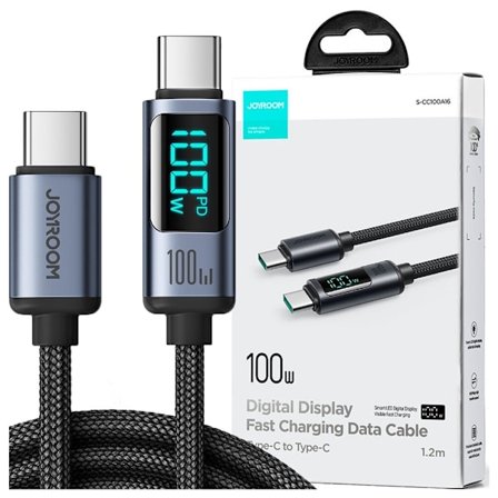 USB C - USB C 100W 1,2 m kabel med LED-skjerm Joyroom S-CC100A16 - svart