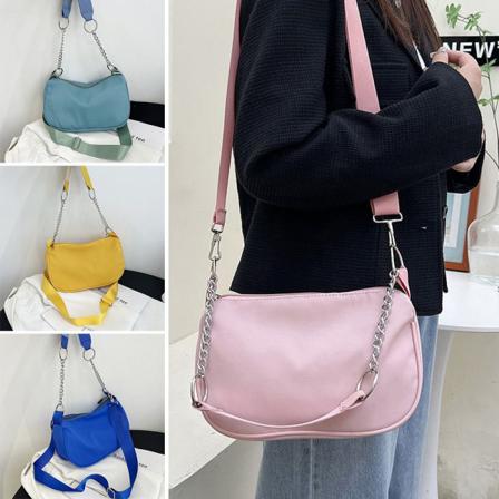 Mode Enfärgade Axelväskor Nylon Kedja Handväskor Rosa