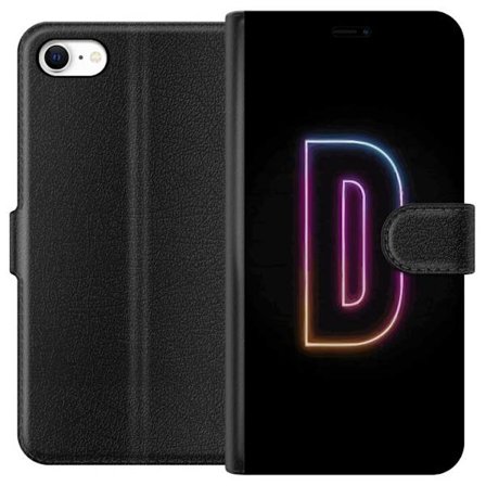 Kompatibel Tegnebogsetui til Apple Apple iPhone 6s Minimalistisk neonbogstav D i farveskiftende lys mod sort baggrund i moderne digital design