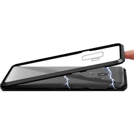 Magnetisk metaletui til Samsung Galaxy S9 Magnetisk adsorptionstelefon etui Hærdet glas Bumper Sort Gennemsigtig