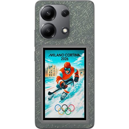 Kompatibel Mobilcover til Xiaomi Redmi Note 13 4G Curling illustration med spillere og sten på isen, Milano Cortina 2026, snedækkede stænk og olympisk