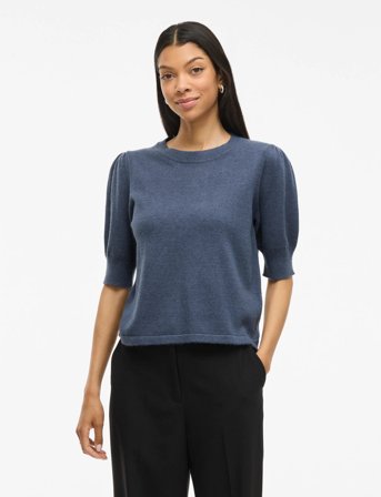 Vila Viril 2/4 Sleeve O-Neck Knit Top - Noos - Blue - XS