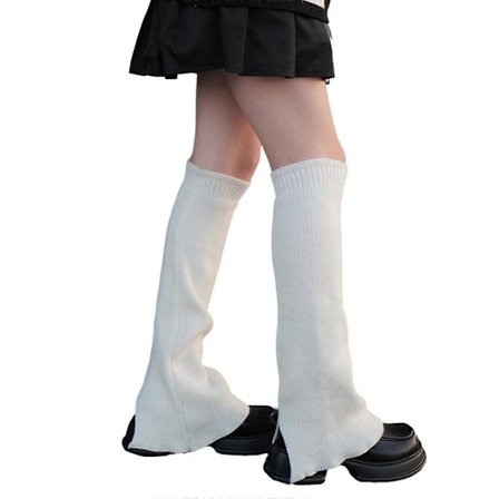 Dame Koreansk Stil Harajuku Delt Utsvingt Benvarmer Ensfarget Strikket Bred Benovertrekk Knehøye Lange Sokker Streetwear Grå