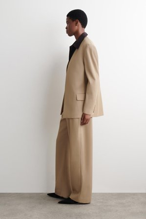 COS Femme Pantalon Droit En Sergé De Laine in Beige