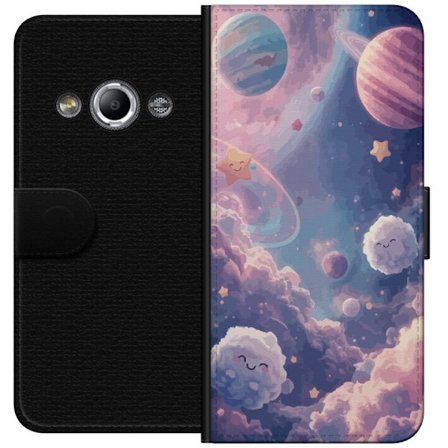 Yhteensopiva Lompakkokotelo Samsung Galaxy Xcover 3 Unelmainen avaruuden taivas planeettoineen, pilvineen ja hymyilevine tähtineen
