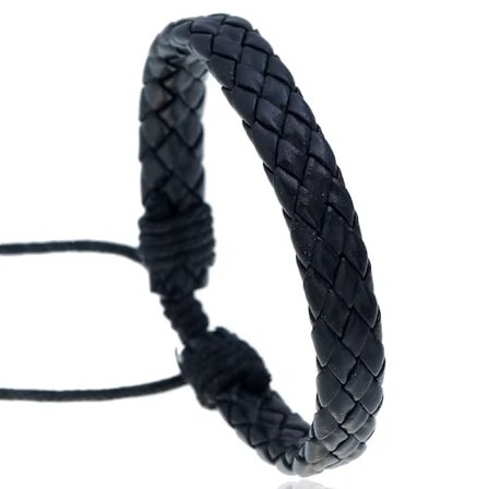 Handmade braided bracelet for men in black leather