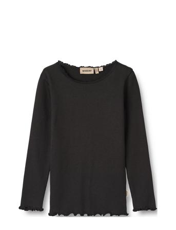 Rib T-Shirt L/S Reese Tops T-shirts Long-sleeved T-Skjorte Black Wheat