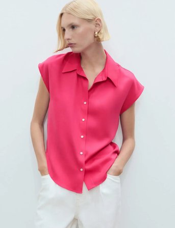 Mango Lyocell Sleeveless Shirt - Red - XS