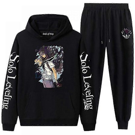 Anime Unisex Solo Leveling Cosplay Hettegenser Bukser Treningsdress Antrekk Halloween Genser Langermet Sweatshirt Svart Hvit Hettegensere-Perfet