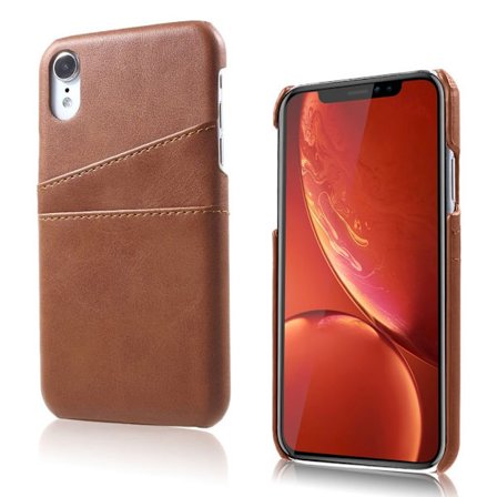 iPhone Xr læderetui med dobbelte kortlommer - Kaffe