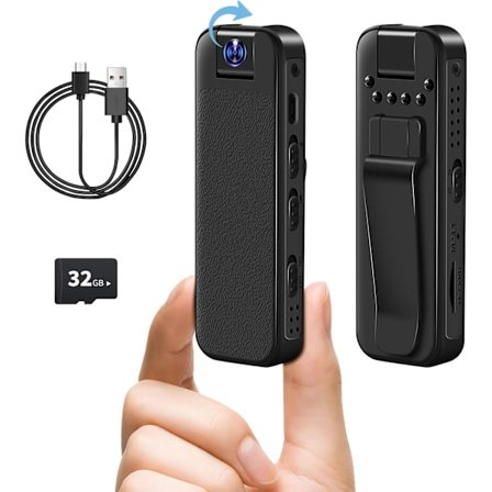 Uusin malli 2025 Mini-vartalokamera 32 Gt:n kortilla, 1080P HD-videotallennin, puettava videokamera, pienet vartalokamerat IR-yönäöllä, P