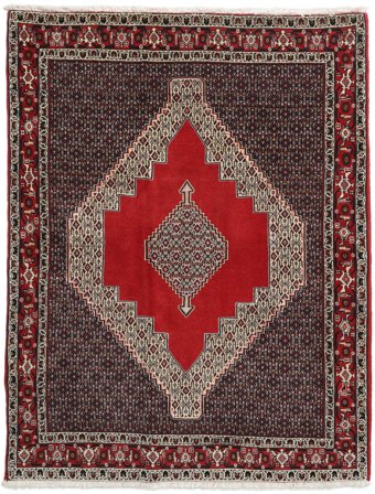 135X158 Tapis D'orient Senneh Rouge Foncé/Marron (Laine, Perse)