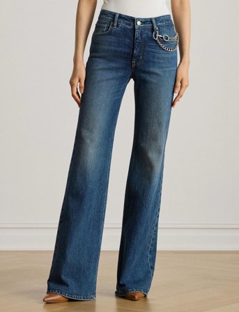 Lauren Ralph Lauren Chain-Trim High-Rise Flare Jean - Blue - 42