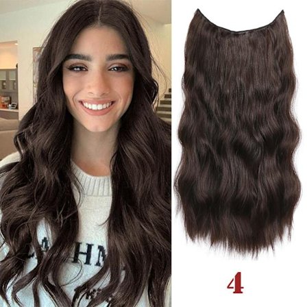 Two Clips Invisible Wire Hiustenpidennykset Synteettiset Pitkät Aaltoilevat Musta Ruskeat One Piece Tekihiuslisäkkeet Naisten Hiuspidennykset