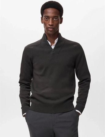 Mango Breathable Zip-Neck Sweater - Khaki green - M