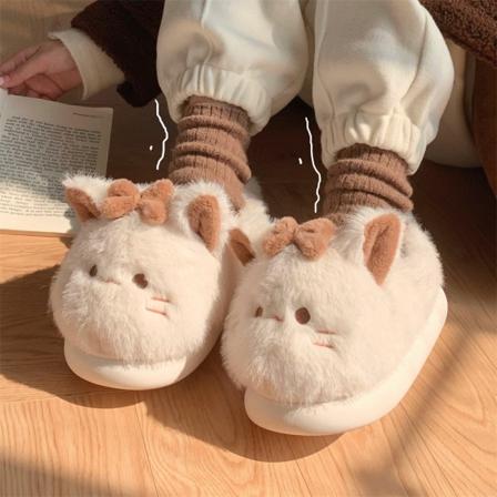 Söpöt sarjakuvakissatossut naisille, pörröiset turkisliukasteet, sisätossut, paksut pohjat, mukavat eläintossut, talvi, kawaii 24,5 cm