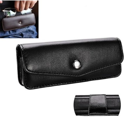 Bærbar Brilleetui i Ekte Skinn - Enkelt Brilleetui - Brilleetui - Svart